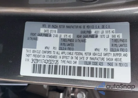 2016 Mazda Mazda3 I Grand Touring from USA, damaged, VIN 3MZBM1N74GM323125